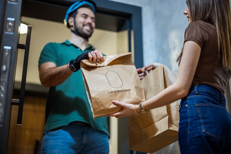 Professional delivery driver with food